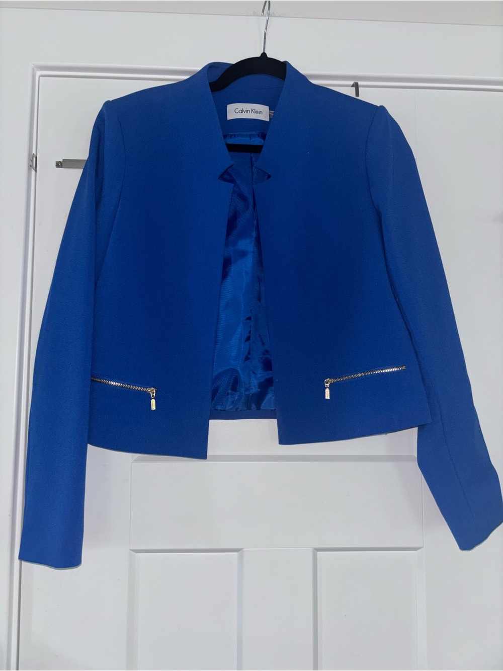Calvin Klein Royal Blue Cropped Zip-Pocket Blazer